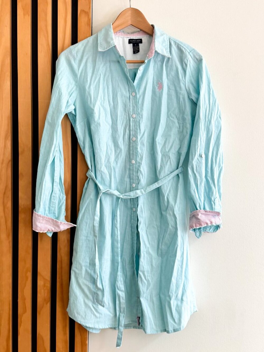 US Polo Assn Belted Button Down Oxford Dress Light Blue (S)